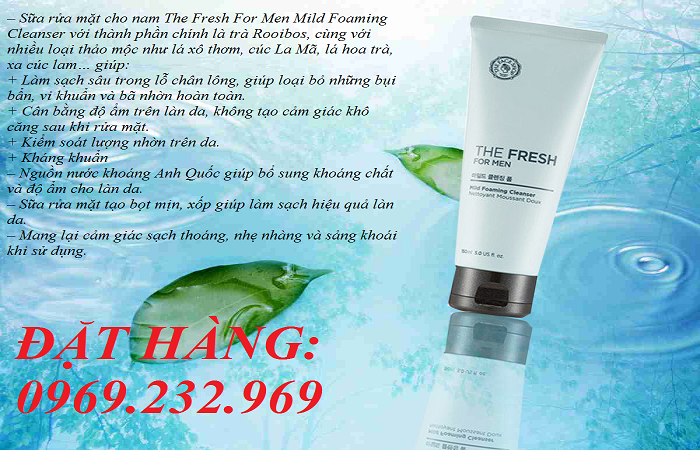 Sữa rửa mặt cho nam The Face Shop The Fresh For Men Mild Foaming Cleanser